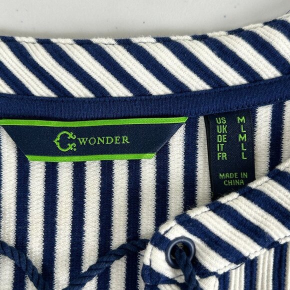C Wonder Dress Womens Size M Navy White Striped Lace Up Textured Shift Nautical - Picture 6 of 13